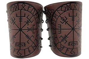 HAOZAIKEJI 2 PCS Viking Arm Guard Leather Gauntlet Wristband Medieval Arm Bracer Knight Warrior Archery Bracers Retro Wrist Band Punk Bracers Leather PU Cuff Bracers Viking Cosplay Accessories for Adult Kids