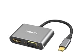 MOKIN USB C to HDMI VGA Adapter, USB 2 in 1 3.0 Type C to VGA HDMI 4K UHD Converter Adapter for MacBook Pro 2016/2017/2018/Dell XPS 13/Samsung S8/S9/Huawei P20 and More