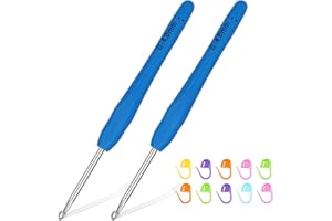 Reessy 2Pcs Crochet Hooks Set, 4.0mm Metal Crochet Hook Set with Soft Rubber Handle for Beginners and Adults, Ergonomic Crochet Hooks for Arthritis Hands Fine Crocheting