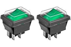 Heschen, interruttore basculante on-off, tipo DPST, 4 terminali, a luce verde, da 16 A, 250 V corrente alternata, con copertura impermeabile (2)