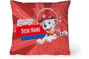 PICANOVA – PAW Patrol Marshall Cushion with Name 60x60 cm – Kids' Personalized Cushion – Decorative Pillow with Filling and Pillowcase – Throw Pillow with Name – Children's Cushion with Dog Cartoon