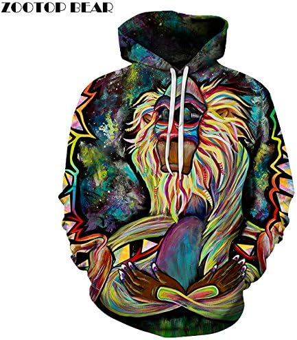Meditating Rafiki Men Women Hoodies 3D Printed Sweatshrits Brand Pullover Unisex Funny Harajuku Tracksuit Hooded Outwear Coat,XL