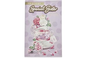 SCHONE PRODUCTS (UK) Traditional Birthday Card for Sister – Size 24cm x 16cm – Eco Friendly – Received with LOVE (Teacup)