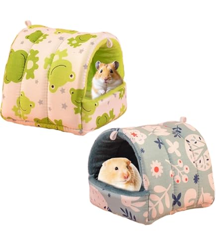 2 Lits Grotte En Polaire Pour Cochon D'Inde, Hamster, Lapin - Lavables, Dimensions 19x18 Cm, Motifs Animaux, Doux Et Chauds