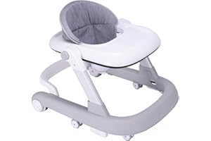 FUGUALIN Foldable Baby Walker for Boys and Girls, 2 in 1 Toddler Walker Learning-Seated or Walk-Behind, Adjustable Speed Rear Wheels, Safety Bumper, Detachable Seat Cover, Anti-Rollover