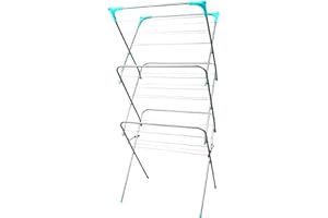rynli 3 Tier Clothes Airer – Easy Foldable Space-Saving Clothes Drying Rack – Suitable For Both Indoors and Outdoors – Sturdy Non-Slip Feet Standing, Lightweight and Durable Laundry Rack
