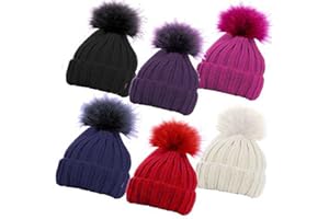 ROCKJOCK Kids Fun Rock Jock Faux Fur Pompom Ribbed Cable Knit HAT Winter Warm 6 Colours