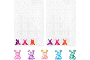 WISESURF 2Pc 3D Bear Silicone Moulds, Small Teddy Bear Silicone Resin Molds Animal Moulds Crafted Flexible Non-Stick for Epoxy Casting DIY Pendant Keychain Ornament Art Crafts Jewelry Making Candle Fondant