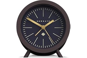 NEWGATE Budzik Fred Barrel "No-Tick", okrągły zegar, budzik retro, analogowy budzik bez tykania, mały budzik, tarcza markerowa, z połowy wieku (czekoladowo-brązowa/czarna tarcza)