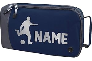 ABSOLUTELY TOP Personalised Football Boot Bag Childrens Footy Sports PE Boys Girls Rugby Kit, Midnight Navy/Silver Print