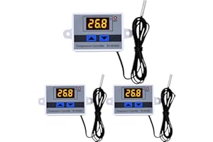 LEIKURVO Lot de 3 régulateurs de température numériques XH-W3001 avec sonde étanche AC110 V-220 V Interrupteur de température Écran LCD Chauffage et refroidissement