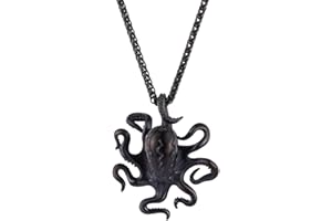 U7 Very Cool Novelty Shark/Octopus/Swordfish/Dolphin Pendant Necklace For Men Women, Ocean Animal Gothic Jewellery, Punk Accessories, Black/Gold Plated Stainless Steel, Engraved Available, 22"-24" Adjustable, Send Gift Box