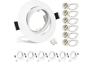 Wondlumi 6X Modern GU10 Downlights for Ceiling, Round Matt White Finish Metal Frame for Recessed Ceiling Lights, 30° Tilt Swivel LED Spotlights Fitting 240V, Cutout Ø68-85mm -No Bulbs
