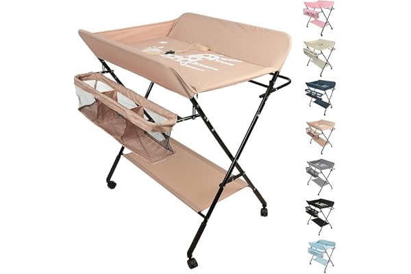 Belfoyer Table à Langer Pliable et Portable, Charge Max 25 kg pour Nouveaux, Réglable en Hauteur, Table a Langer Pliante pour Remplacement de la couche (Amande)