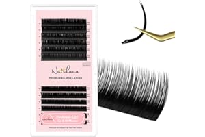 Natuhana Elipse Plana Extensiones de Pestañas Pelo a Pelo 0.20mm C Rizado 8-15mm Volumen Ruso Individuales Flat Lash Natural Negro Profesional Eyelash(0.20, C, 8-15mm)