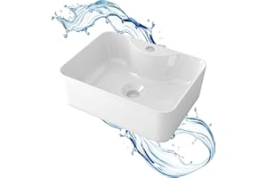 Starbath Plus - Lavabo Blanco de Cerámica - Con Forma Rectangular - Con Agujero para Grifo - Medidas 41 x 31 x 13 cm - Ideal para Poner sobre Encimera de Muebles de Baños y Aseos