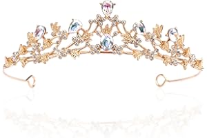 PETGLIMMER Corona de Tiara de Cristal para Novia, Coronas de Princesas Oro para Mujer, Tiara Corona de Cristal para Niñas Fiesta de Cumpleaños, Fiesta de Baile