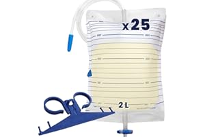 OrtoPrime Sacchetti per Urina 2 Litri - 25 Unità con Rubinetto e Valvola Antiriflusso - Sacche per Catetere Vescicale e Esterno Donna - Sacche Urina da Gamba e da Letto Tubo 120cm