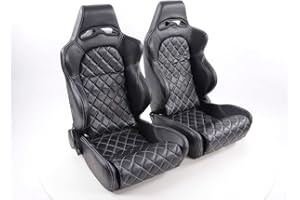 FK AUTOMOTIVE FK-Automotive, set di 2 sedili sportivi (1 destro e 1 sinistro), in finta pelle di colore nero con cuciture bianche