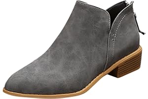 BKEBGE Cowboy Western Ankle Boots Women Wide Fit V Cut Comfort Ladies Walking Hiking Short Booties Slip On Round Toe Back Zipper Square Heel Nude Boot UK Size