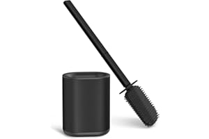 ‎HOMEASY HOMEASY Klobürste Silikon Schwarz Toilettenbürste Edelstahl mit Edelstahlbehälter Flexiblen WC Bürste Silikon Set Klobürste mit Halter Wandmontage ohne Bohren & Stehen für Badezimmer