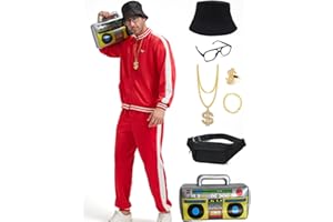 Ezuwail 80er 90er Jahre Outfit für Herren Retro Trainingsanzug Halloween Karneval Kostüme 80s Sportanzug Jogginganzug 9Stk