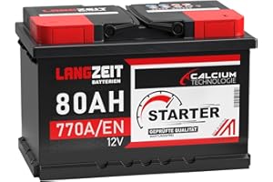 ‎LANGZEIT BATTERIEN LANGZEIT Autobatterie 80Ah 12v 770A/EN Starterbatterie +30% mehr Leistung ersetzt Batterie 74Ah 72Ah 75Ah 77Ah 85Ah