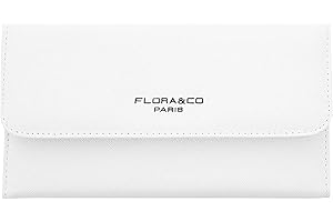 flora & co - Portefeuille Femme Rabat Tout-en-Un - Porte-chéquier Porte-Cartes Monnaie 3 en 1 - Compagnon Zippé 3 Volets Grande Capacité Fourre-Tout - Original Mode Tendance - Blanc