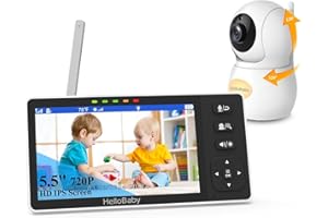 HelloBaby Moniteur Bébé avec Écran 5,5 Pouces, Caméra HD 1080p IPS, sans WiFi, Pan-Tilt-Zoom, Communication Bidirectionnelle