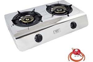 NJ THE RIGHT CHOICE NJ-60SD Camping Gas Stove 2 Burner 60cm LPG Indoor Stainless Steel Cooker (Propane 37mbar Screw-on)