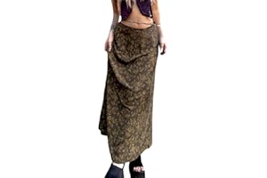 Miolasay Women Y2K Fairy Grunge Midi Skirts High Waist Patchwork A Line Long Skirt Vintage Floral Print Maxi Skirt Grunge Fairycore Streetwear