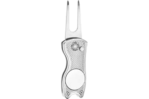TIXIPEM Golf Divot Repair Tool- Switch Foldable Divot Tool Rack with Magnetic Ball Marker & Open Button Use for Golf