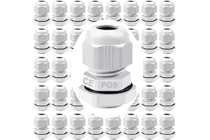 GUUZI 42pcs PG9 Prensaestopas, IP68 Plástico Impermeable Ajustable 4-8mm Prensaestopas Juntas con Juntas (Blanco)