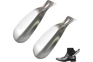 RAYKCE 2Pcs Chausse Pied, Chausse Pied Metal, Chausse Pied Acier Inoxydable Shoe Horn Chausses Chaussures Chaisse Pieds Facile de Poche avec Crochet Trou, pour Toutes les Tailles de Pieds Chaussures et Botte
