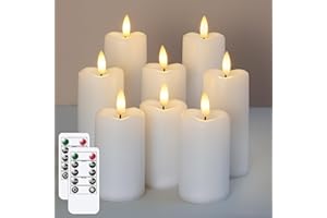 Mavandes Packung mit 8 flammenlos flackernden LED-Kerzen mit 2 Fernbedienungen und Timerfunktion, 5,3cm x 11cm 14cm 17cm Weiße batteriebetriebene Kunststoffkerzen