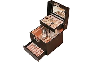 Terafeels Black Jewellery Box Large Jewellery Organiser with Drawer and Lock 3 Layers PU Leather Jewelry Storage Case for Necklaces Earrings Bracelets and Rings, Black