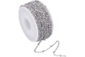 BB BEADTHOVEN Beadthoven - Catene forzatine con palline alternate rotonde, saldate, in acciaio inox 304, placcatura sottovuoto, per la creazione di bigiotteria, bobina da 10 m