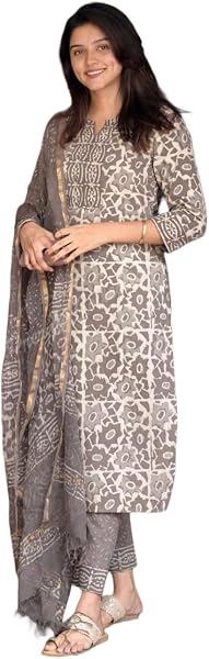 KLOSIA Women's Printed Straight Kurta and Pant with Dupatta Set