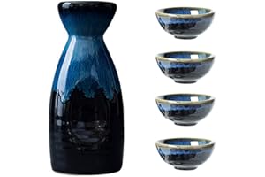 Uziqueif Sake-Set Aus Japanischer Keramik, Keramik, 4 Sake-Becher, 1 Sake-Topf, 5-Teilig,Japanische Liquor Sake Set Porzellan Traditionelle Keramikbecher Crafts Temperatur Weingläser,B