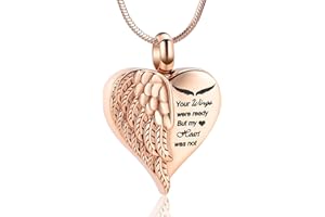 Minicremation Heart Urn Necklace Pendants for Ashes Angel Wings Cremation Jewelry for Women Men Keepsake Memorial Ash Jewelry Always in my Mind Forever in my Heart