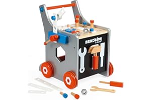 Janod - Brico'Kids Chariot de Bricolage Enfant en Bois - Magnétique - Imitation et Eveil - 25 Outils et Accessoires Inclus - Dès 18 Mois, J06478, Multicolore