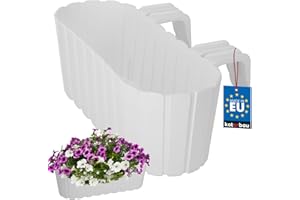 KOTARBAU® Jardinera para balcón 40x15x15cm, Maceta para barandilla de balcón Blanca, Maceta para Colgar, Maceta con Asas para Colgar, Maceta de plástico, Maceta Larga Redondeada, Maceta Colgante