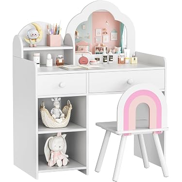 Produktbild von ZONEKIZ Kinderschminktisch Für Mädchen Von 3 Bis 6 Jahren Schminktisch Mit Hocker Spiegel Und Schublade 50 X 36 5 X 89 5~1rmt4infpuo00