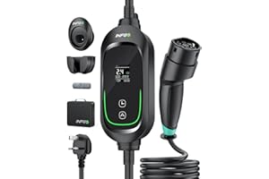 INFGO EV Charger, 32.8Ft/10M 2.4kW EV Charger Cable Type 2 to 3 Pin Plug (6/8/10A) Type 2 Charging Cable with adjusted timer 0.5–12 hours for EVs & PHEVs, Black