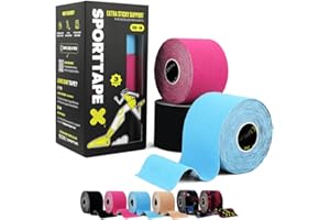 ‎SPORTTAPE 3 Rolls SPORTTAPE Kinesiology Tape Mixed 5 cm × 5 m - Elastic & Waterproof Physio/Tape Sport, Skin-friendly Cotton, Strong Adhesion, Self-Adhesive, Latex-Free for Muscle & Joint Support