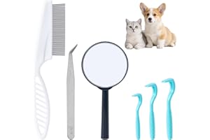 SLSON 6 Pcs Tick Remover Tool Set, Painlessly Tick Removal Hooks（S M L）＆ Stainless Steel Tweezers ＆ Anti-Flea Lice Comb ＆ Magnifying Glass for Dogs Cats and Humans Lyme Prevention