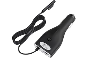 BZONE Cargador de Coche para portátil Microsoft Surface Pro, 42 W, 12 V, 2,58 A, con Puertos USB de 5 V, 2,1 A, Carga rápida para Surface Pro 6/Pro 5/Pro 4/Pro 3 Surface Go Surface Book (Cable de 4,9 pies)