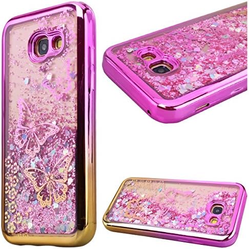 GrandEver Creative Glitter Case for Samsung Galaxy A5 2017 A520 Flowing Liquid Bling Cover Butterfly Pattern Gradient Color Soft Silicone Plating TPU Bumper Shiny Sparkle Luxury Protective Shell