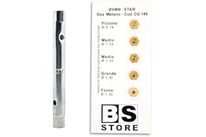 BSSTORE Chiave a Tubo 6/7 + 5 Ugelli 6MB Gas Metano Universali per Cucine e Forni | Misure (Piccolo 0,78-2x Medio 1,03 - Grande 1,30 - Forno 1,30) CG149