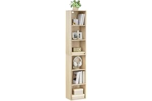 WOLTU Libreria Verticale 6 Scompartimenti Scaffale per Libri Mobiletto in Legno per Soggiorno Moderno Legno Chiaro 30x24x158,5 cm SK003hei6